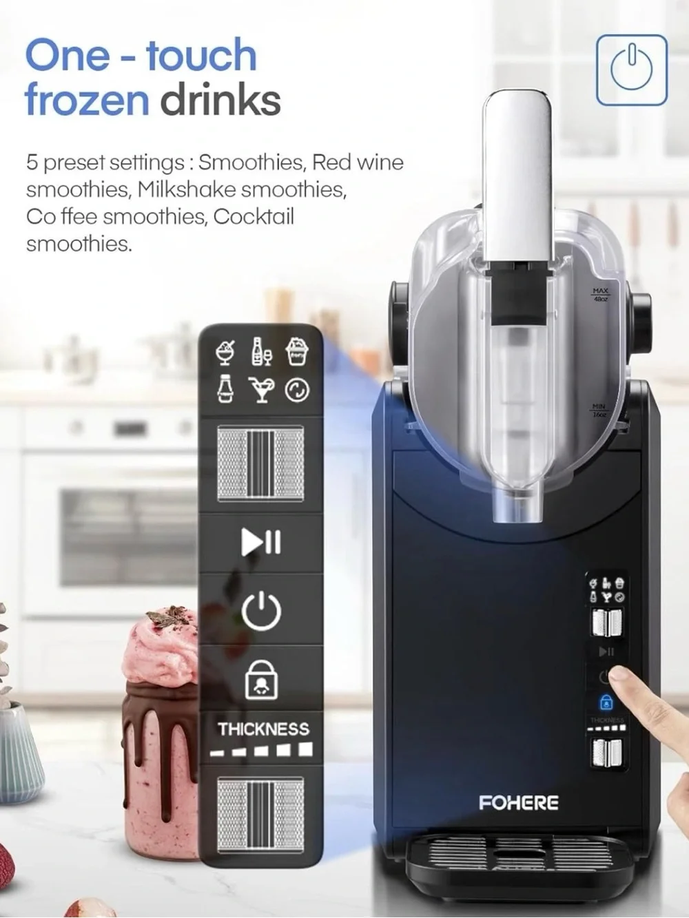 FOHERE Professional Slushie Machine 68oz 5 Presets Frozen Margaritas Frapps